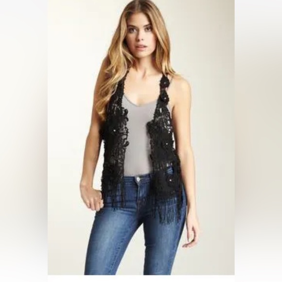 Meghan LA Jackets & Blazers - Meghan Fabulous LA *Guadalupe* black cotton crochet boho festival vest S